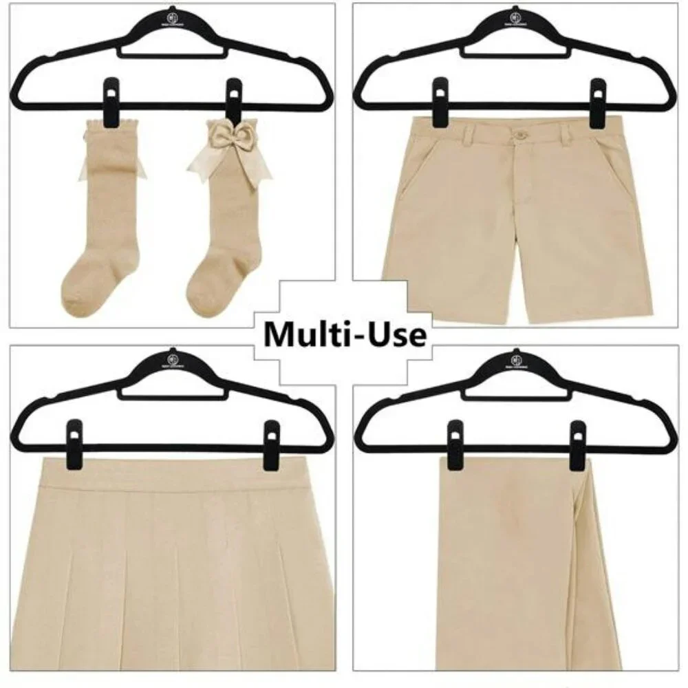 Black Velvet Hanger Clips Set of 20 Strong Grip Pant Skirt Clothes Closet Organi
